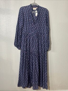 Maeve Navy Floral Tiered V-Neck Maxi Dress
